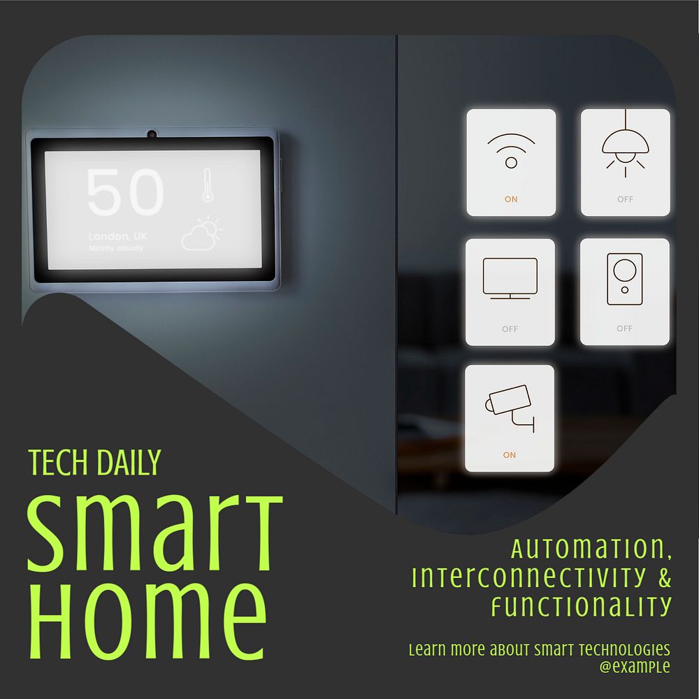 Smart home Instagram post template, editable text