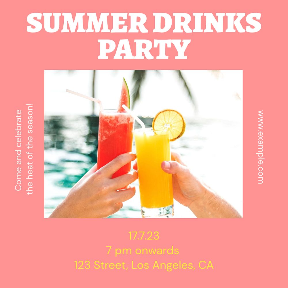 Summer drinks party Instagram post template, editable text