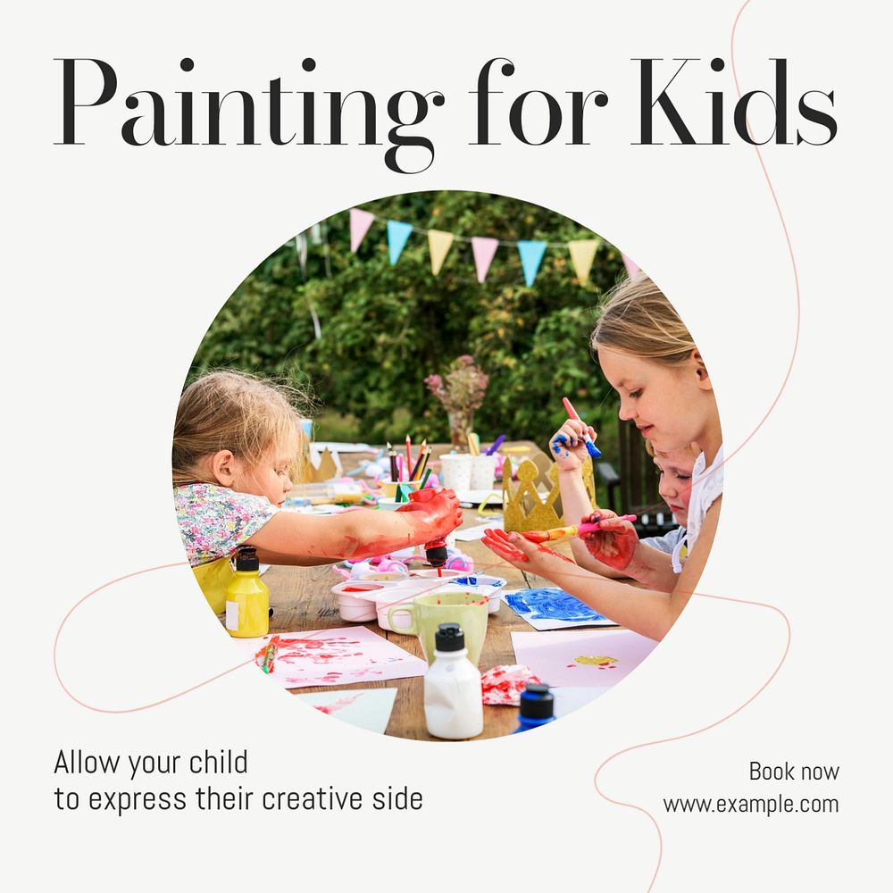 Painting for kids Instagram post template, editable text