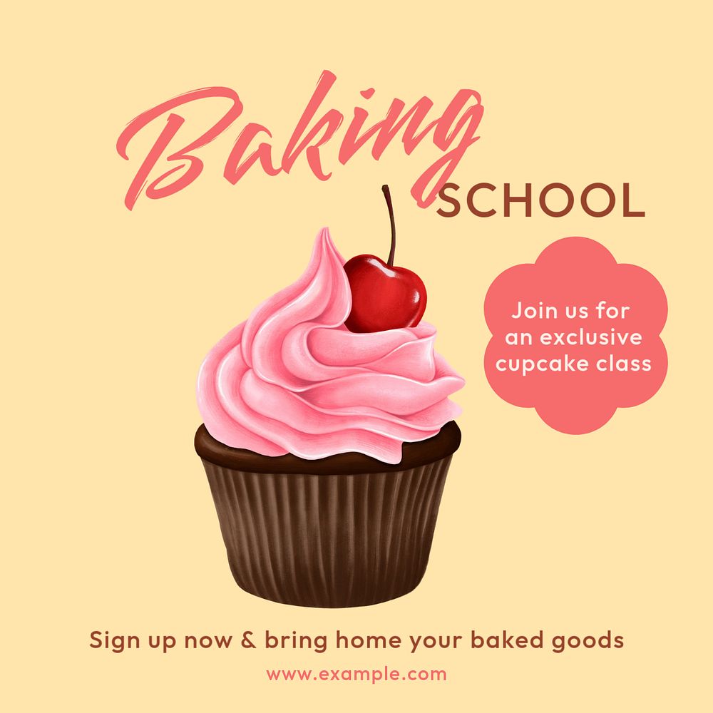 Baking school Instagram post template, editable text