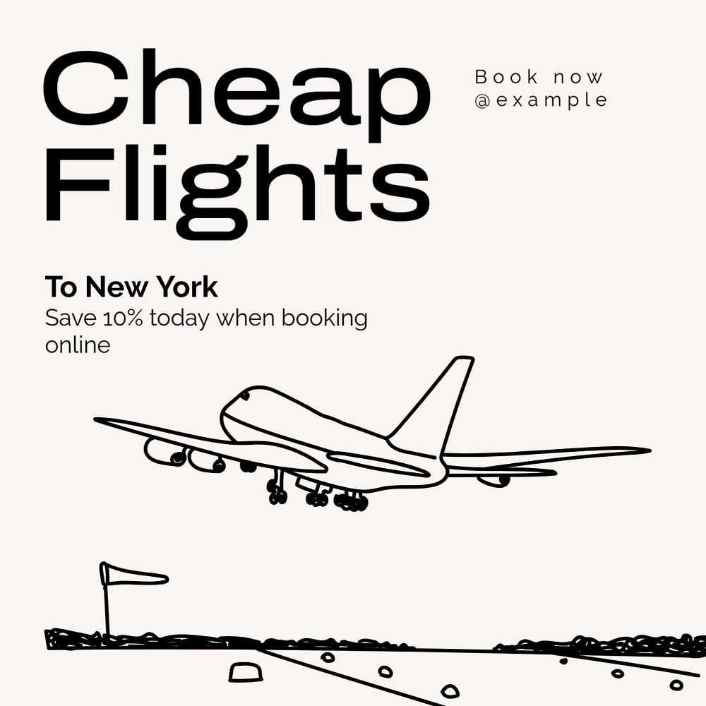 Cheap flights Instagram post template, editable text