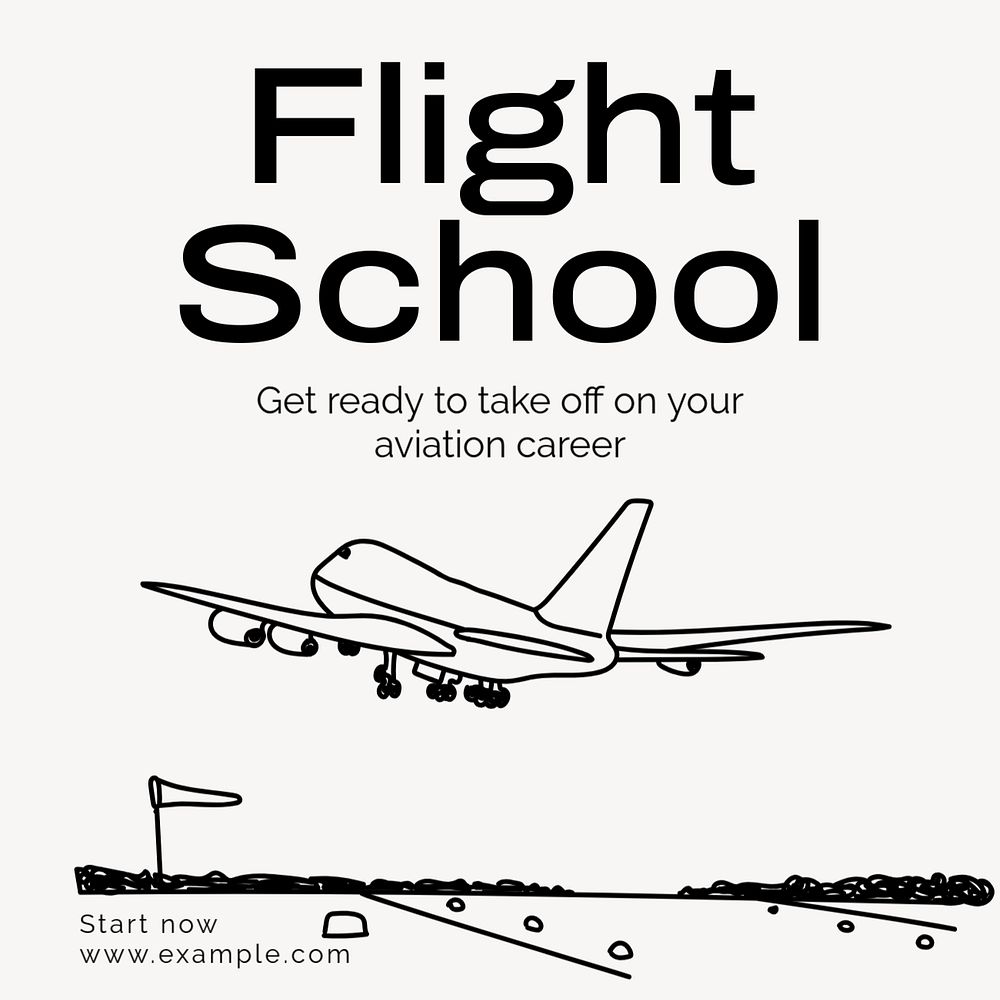 Flight school Instagram post template, editable text