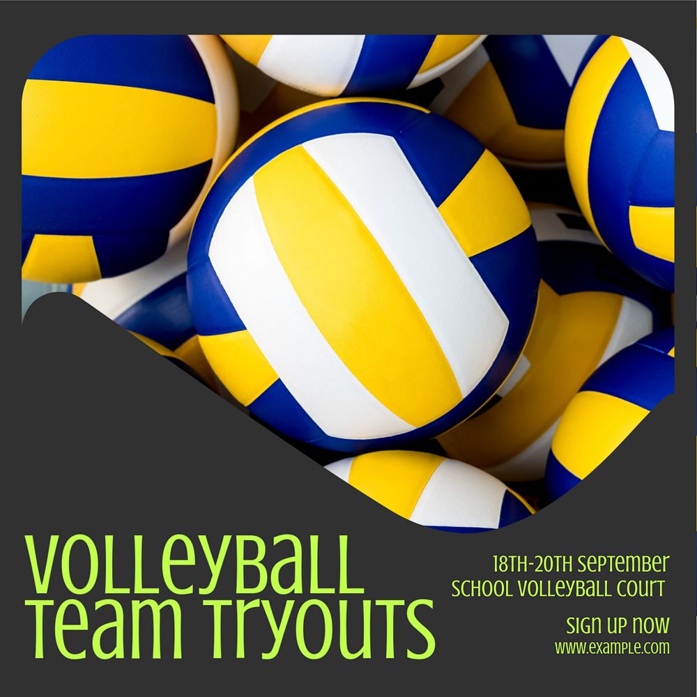 Volleyball team tryouts Instagram post template, editable text