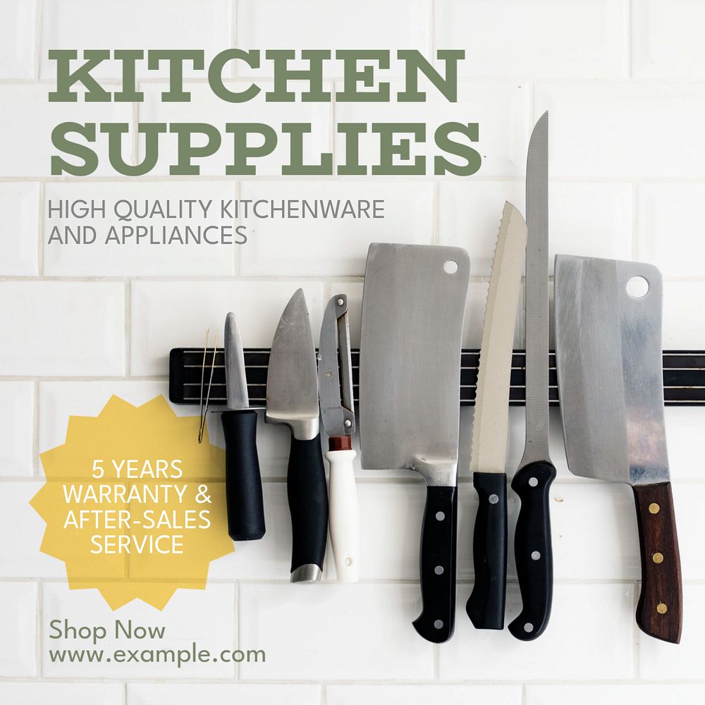 Kitchen supplies Instagram post template, editable text