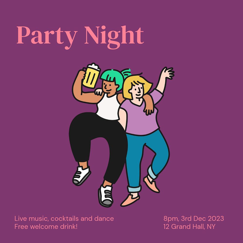 Party night Instagram post template, editable text