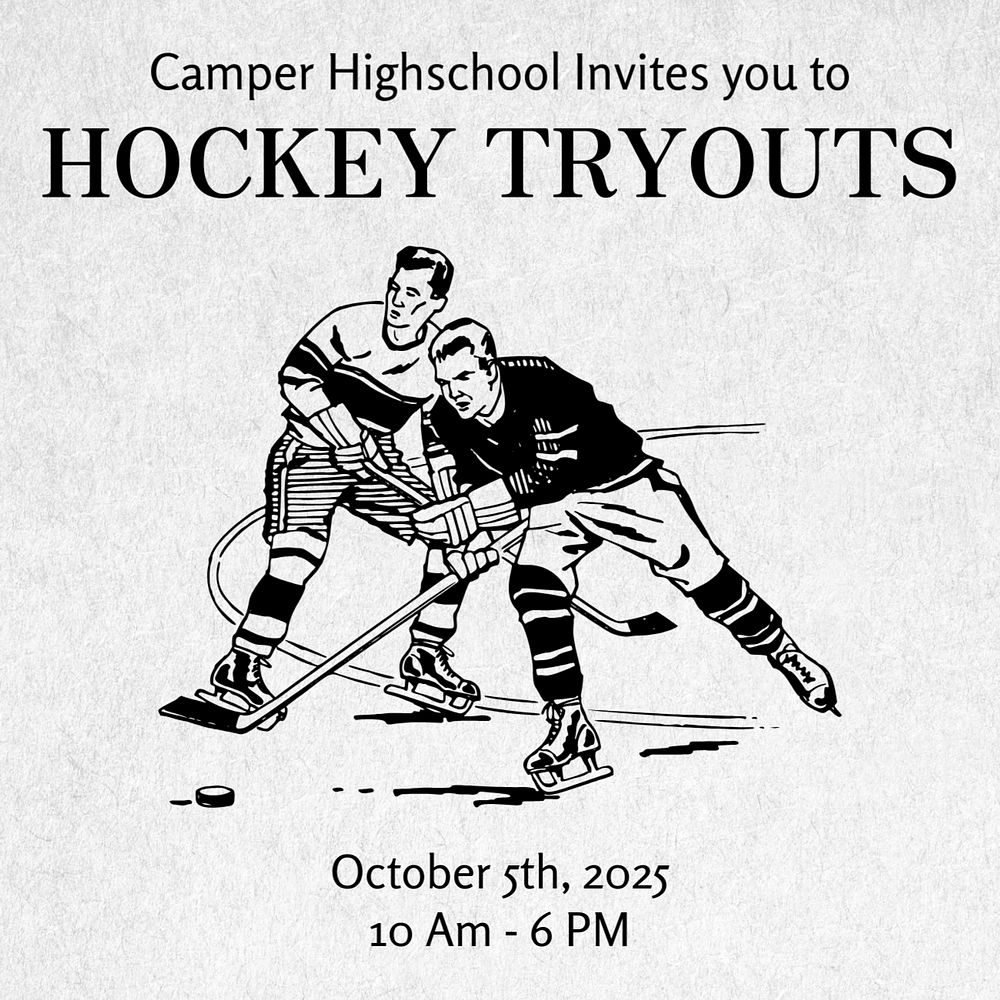 Hockey tryouts Instagram post template, editable text