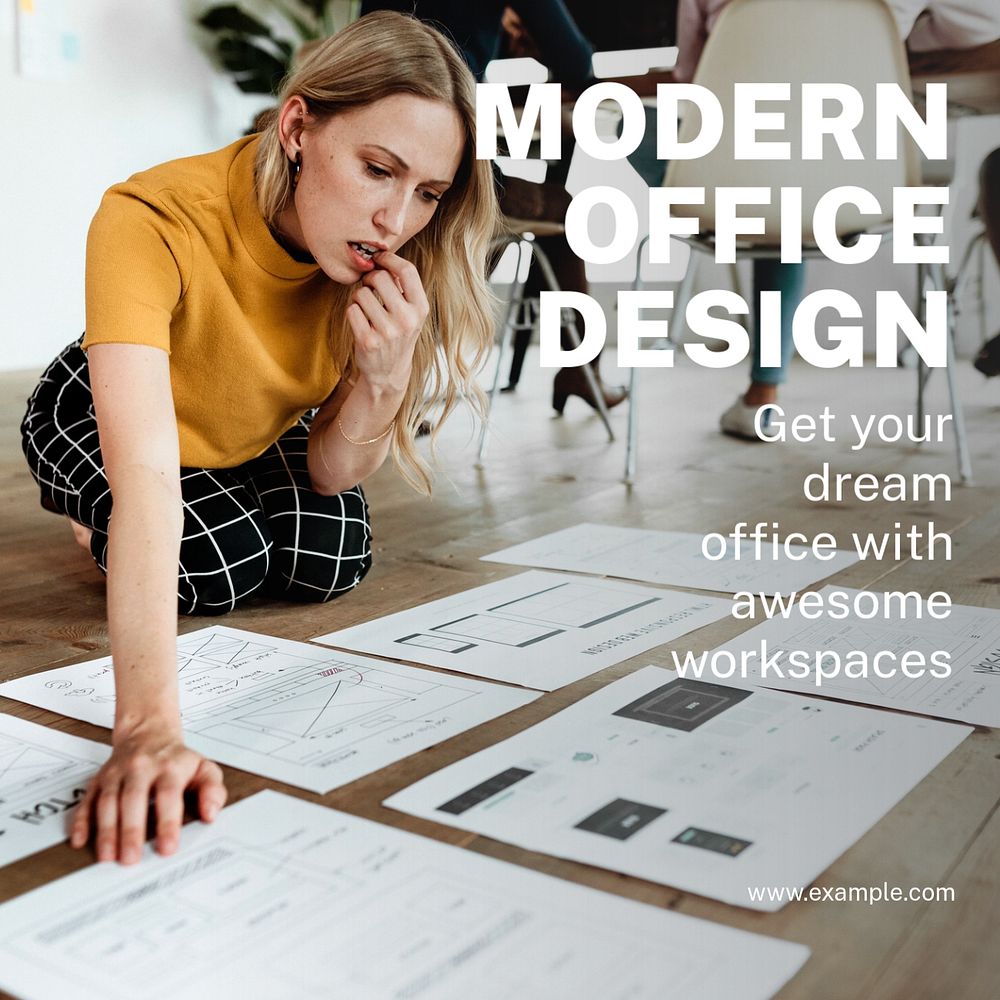 Office design Instagram post template, editable text