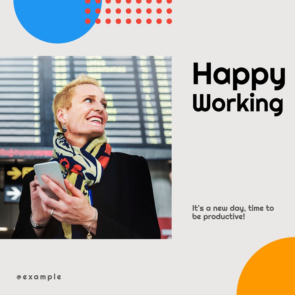 Happy working Instagram post template, editable text