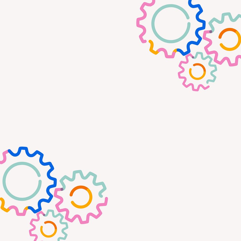 Colorful gears doodle line art, editable design