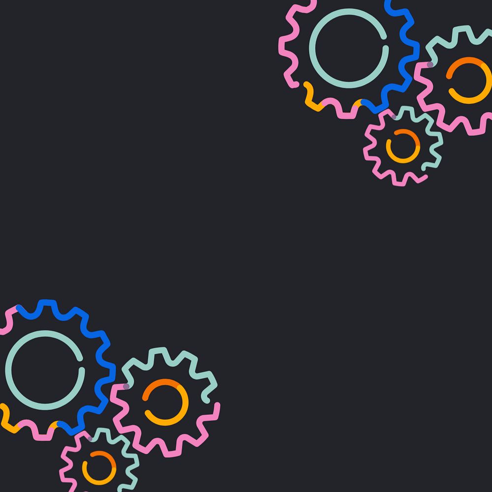 Gears corner neon doodle, editable design