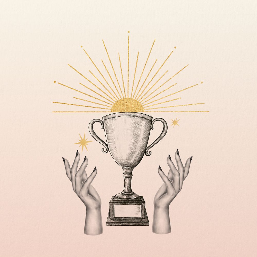 Trophy vintage illustration, spiritual elements remix, editable design