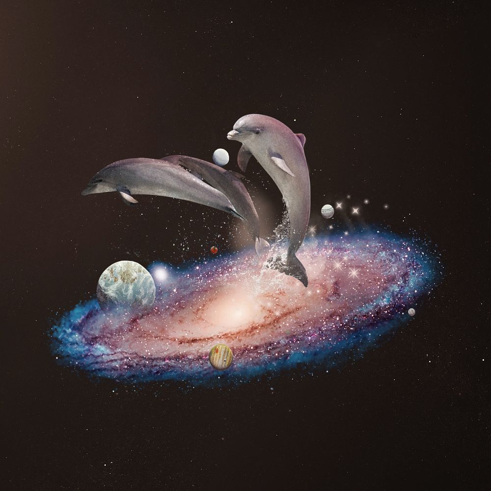 Swimming dolphins, galaxy aesthetic editable remix