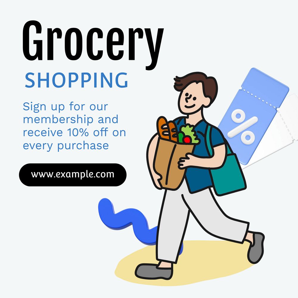 Grocery shopping Instagram post template, editable text