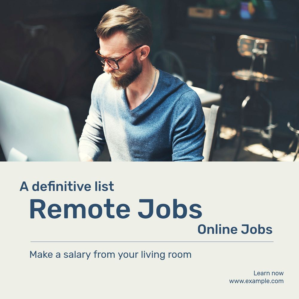 Remote jobs Instagram post template, editable text