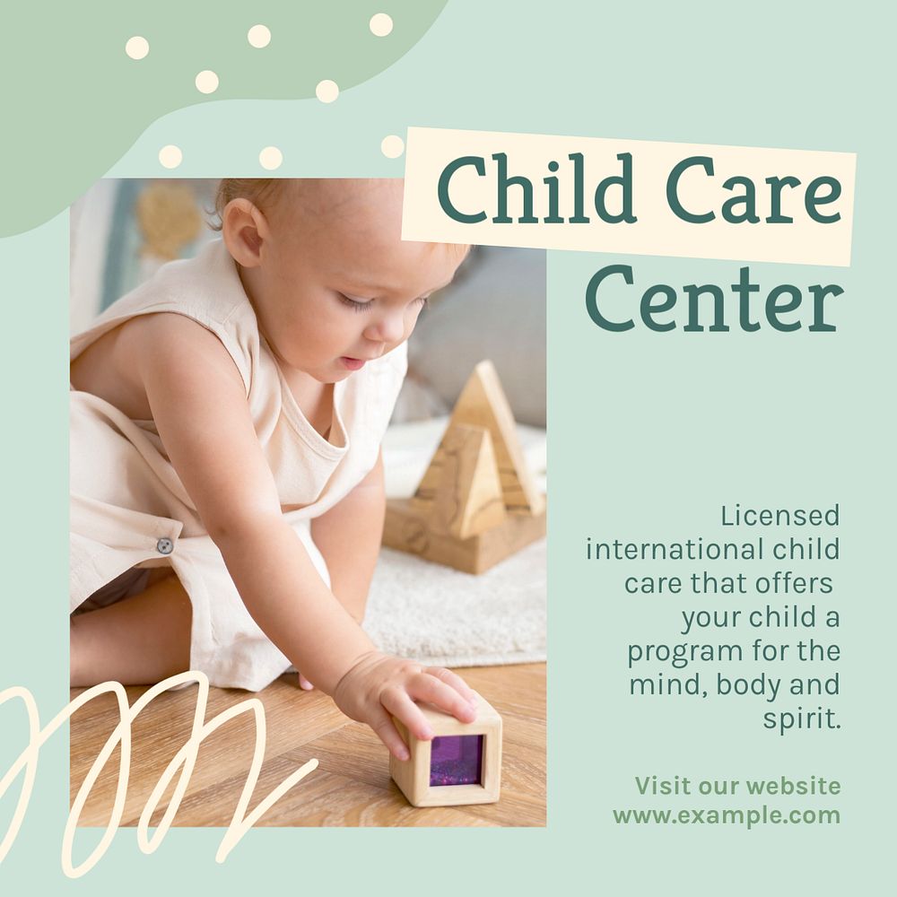 Child care center Instagram post template, editable text