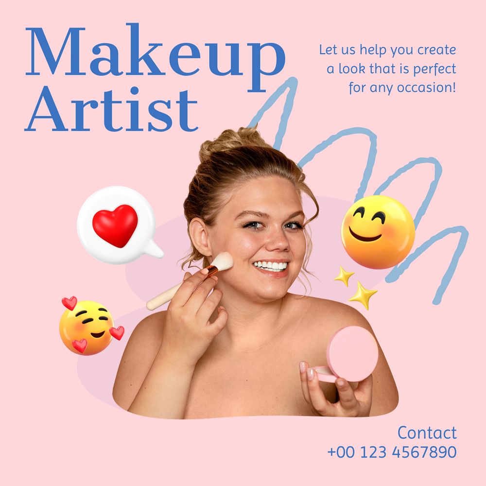 Makeup artist Instagram post template, editable text