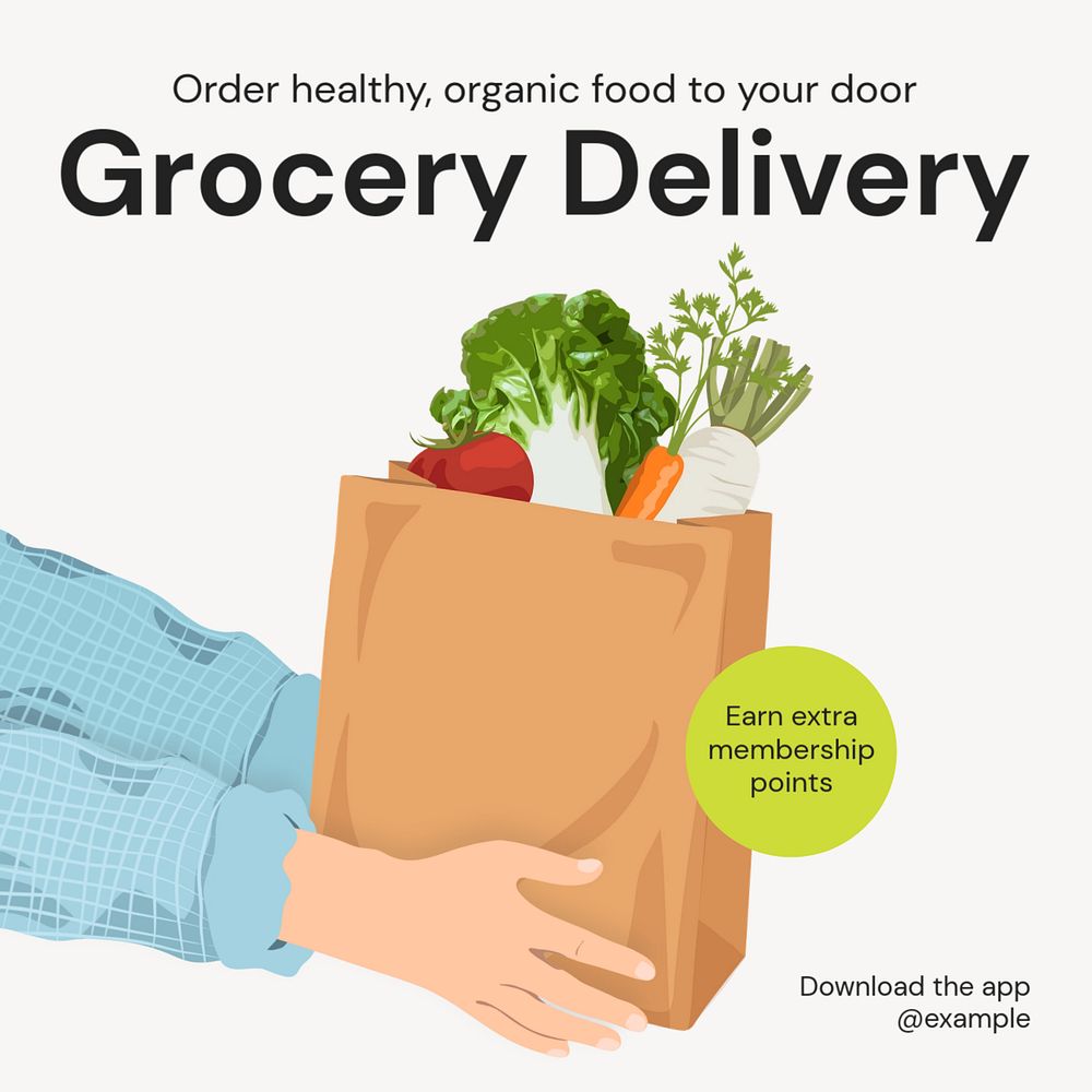 Grocery delivery Instagram post template, editable text