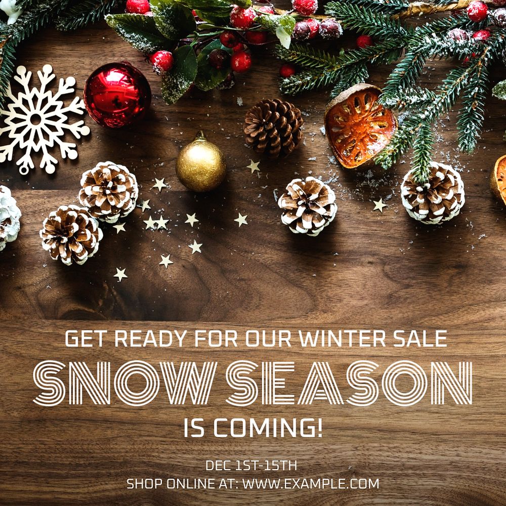 Snow & winter sale Instagram post template, editable text