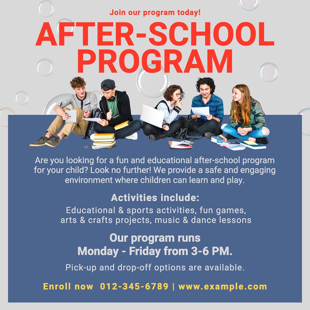 After school program Instagram post template, editable design