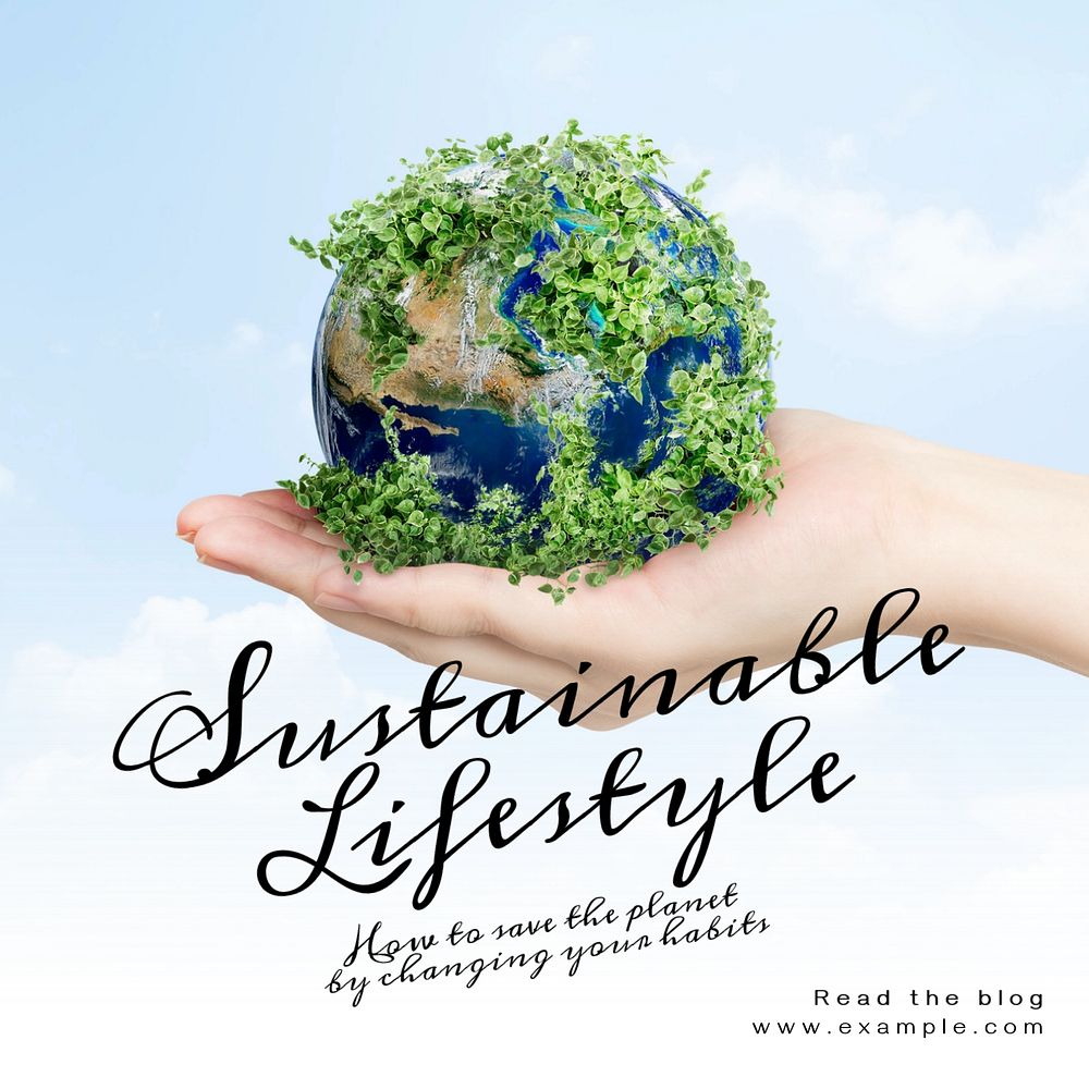 Sustainable lifestyle Instagram post template, editable text