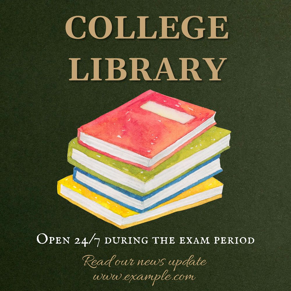 College library Instagram post template, editable text