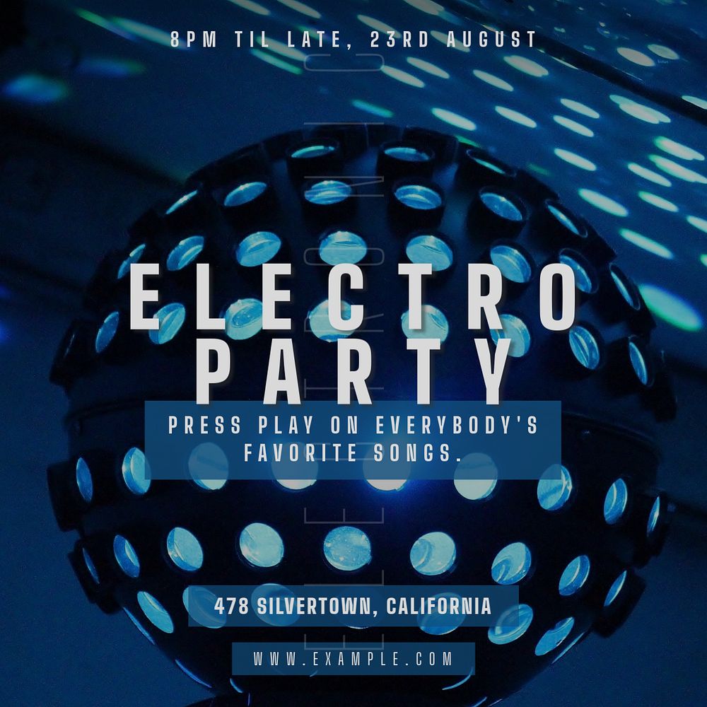 Electro party  Instagram post template, editable text