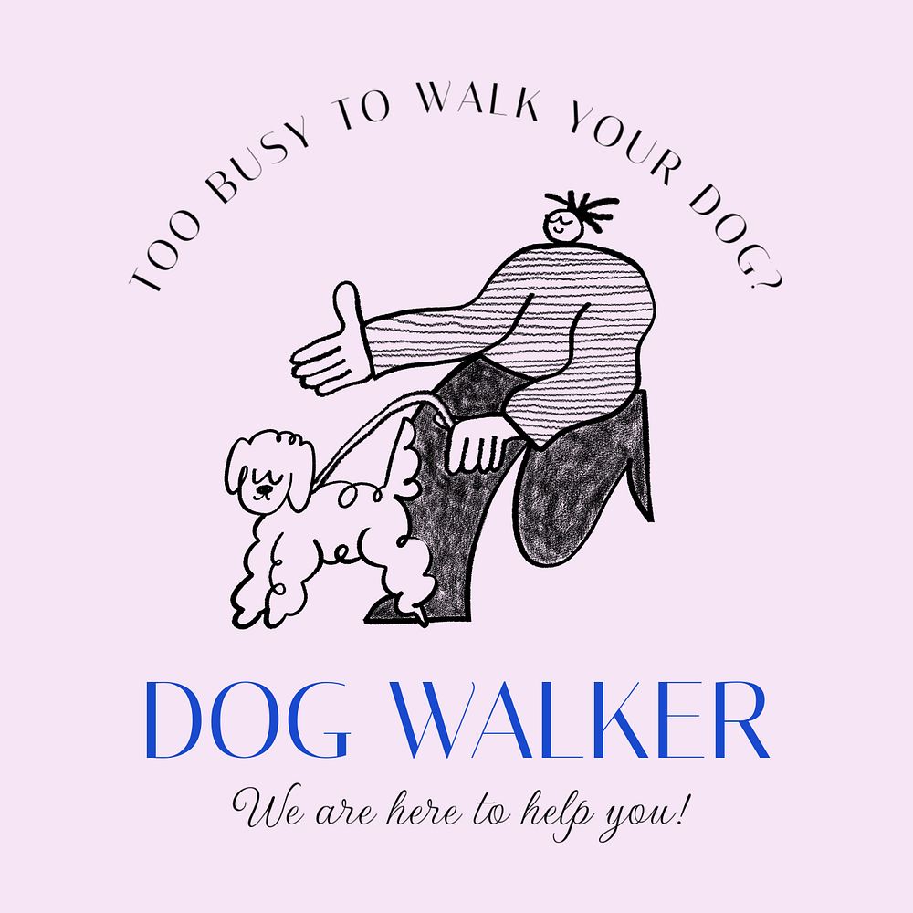 Dog walking service Instagram post template, editable text