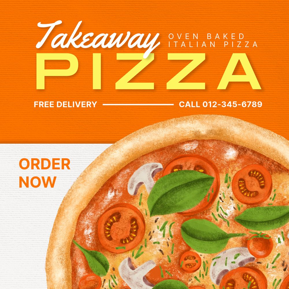 Takeaway pizza Instagram post template, editable text