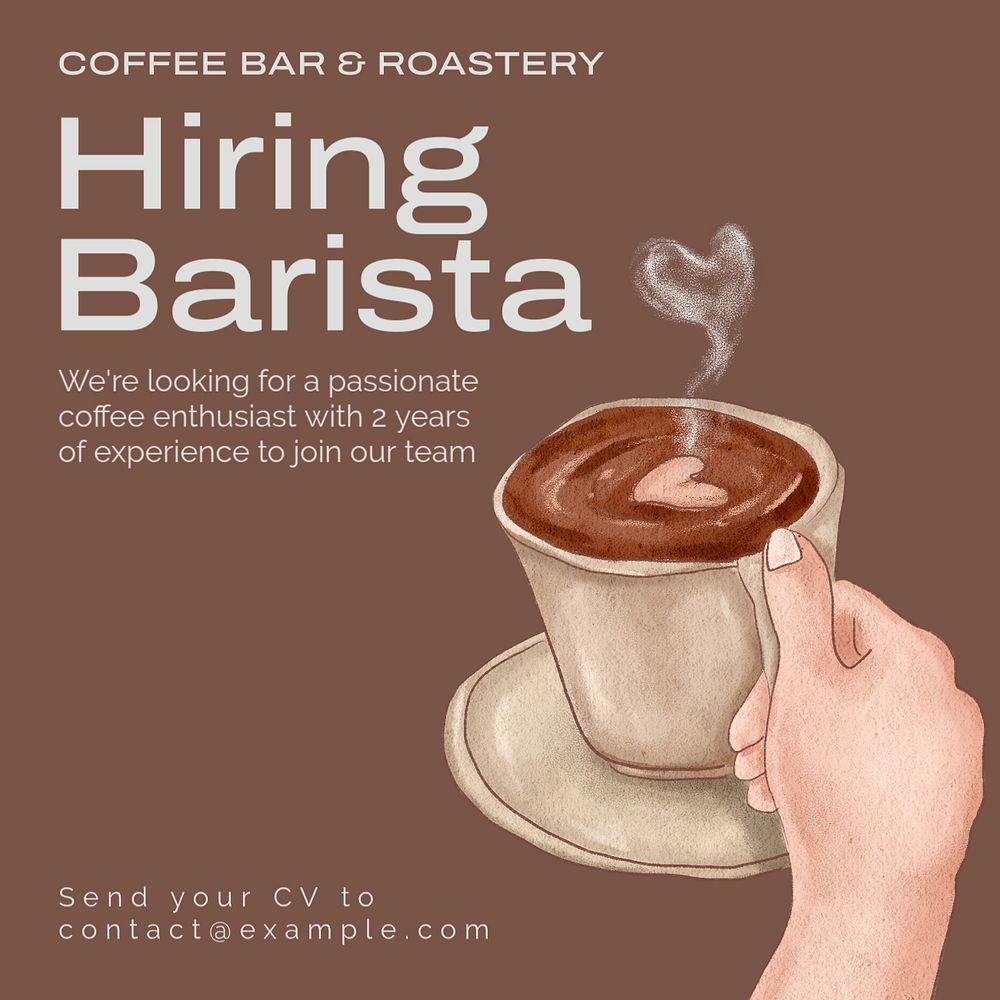 Hiring barista Instagram post template, editable text