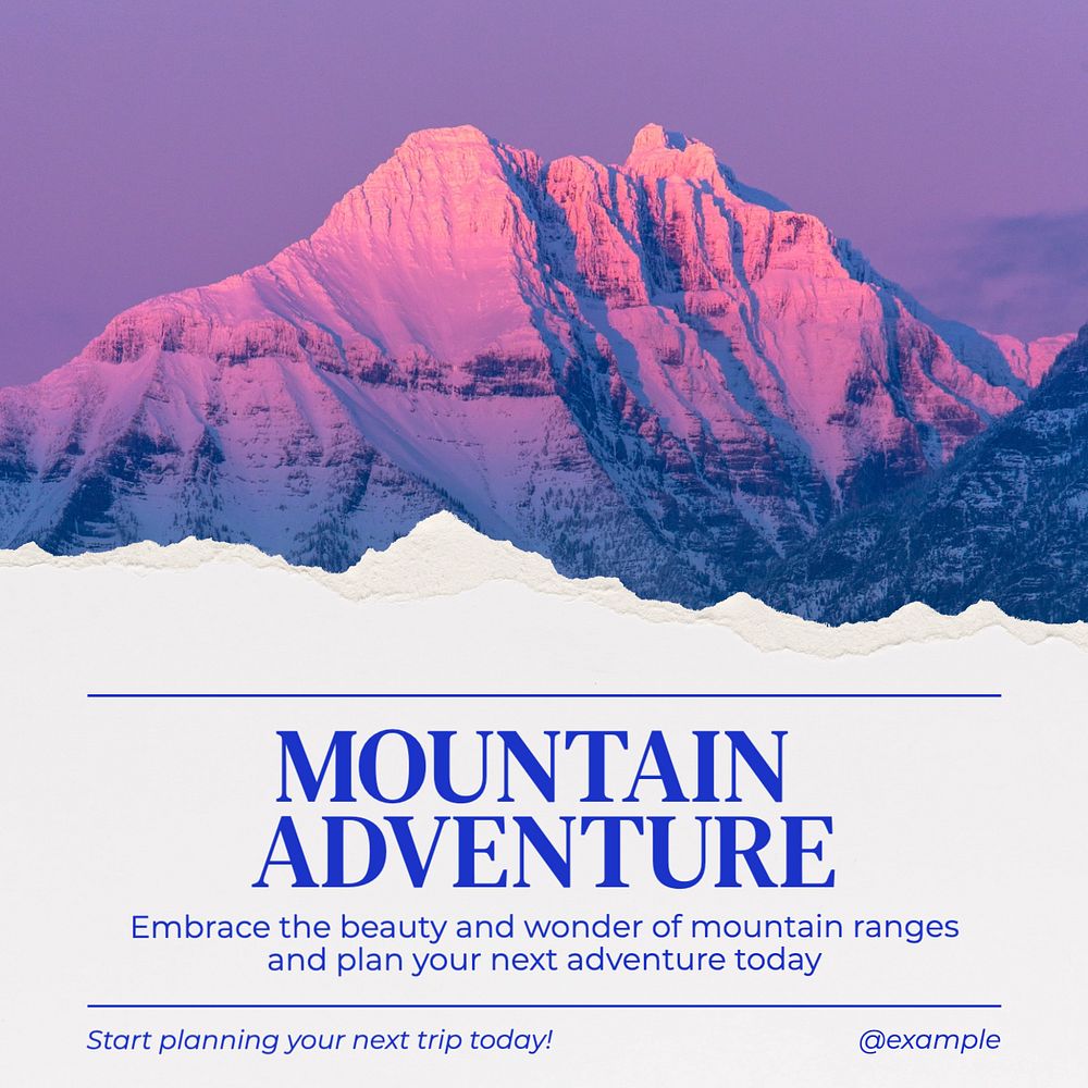 Mountain adventure Instagram post template, editable text