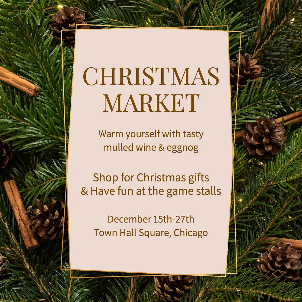 Christmas market Instagram post template, editable text