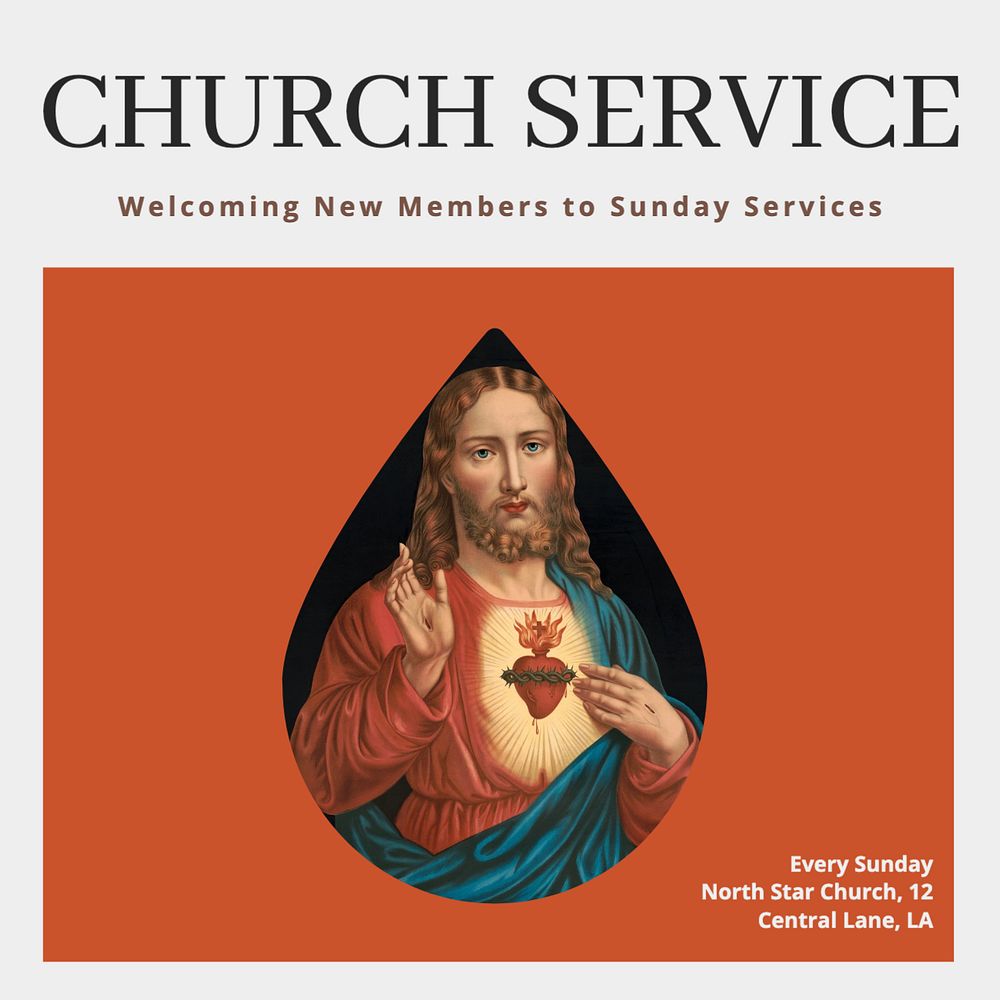 Church service Instagram post template, editable text