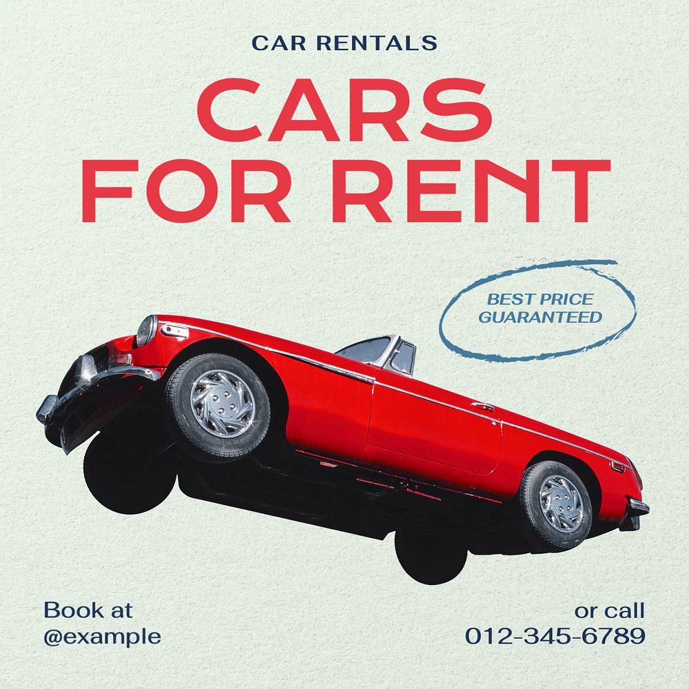 Car for rent Instagram post template, editable text