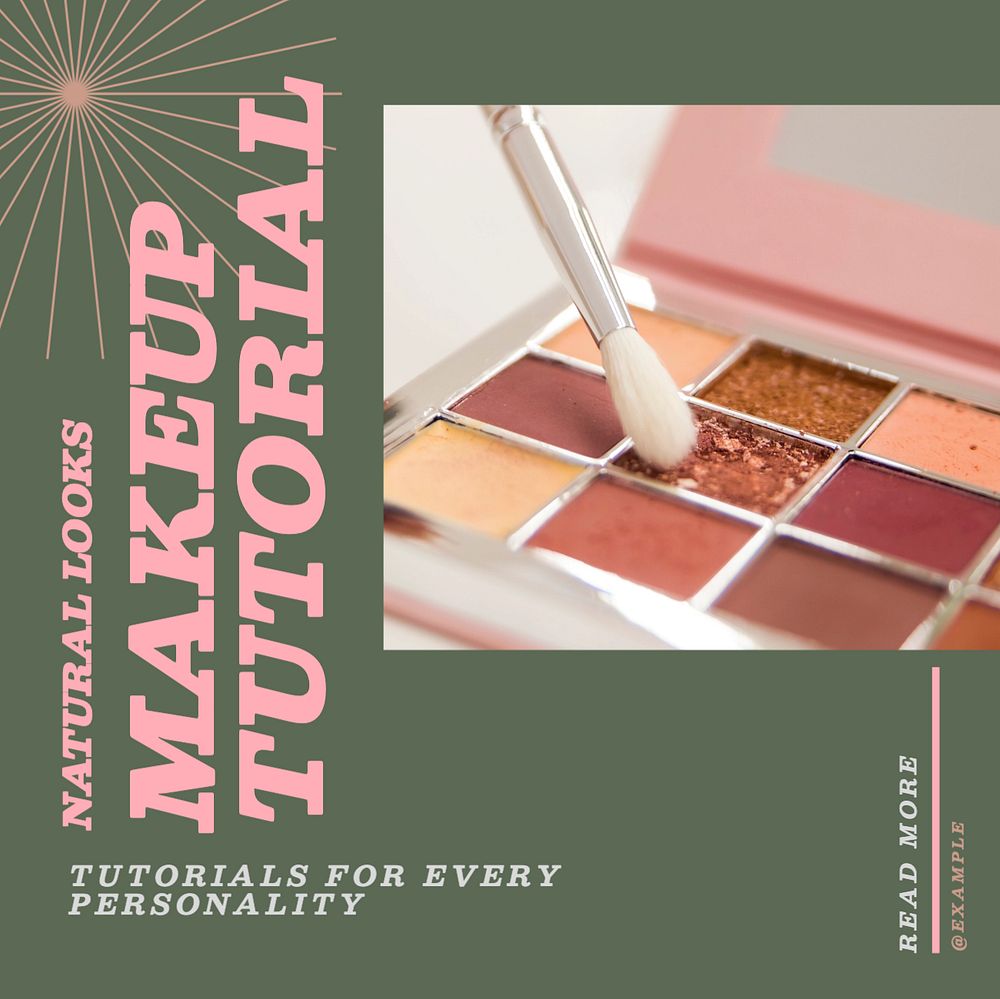 Makeup tutorial Instagram post template, editable text