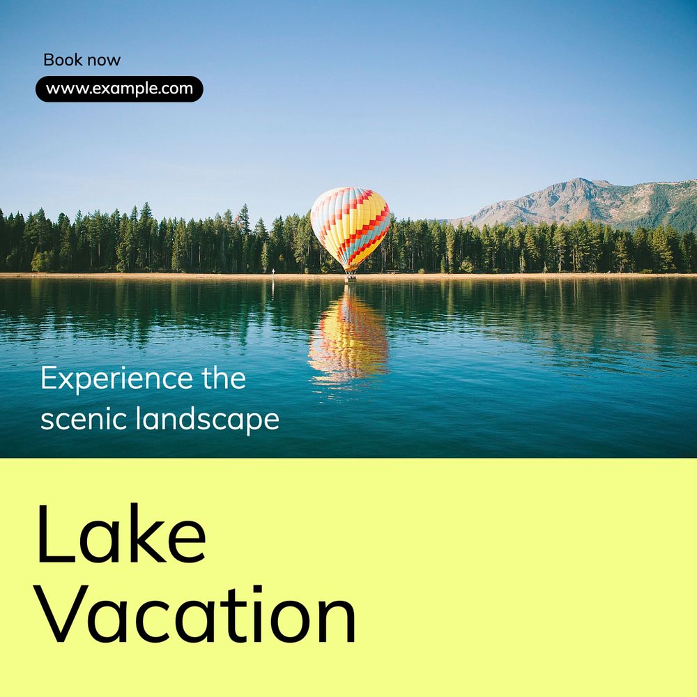 Lake vacation Instagram post template, editable text