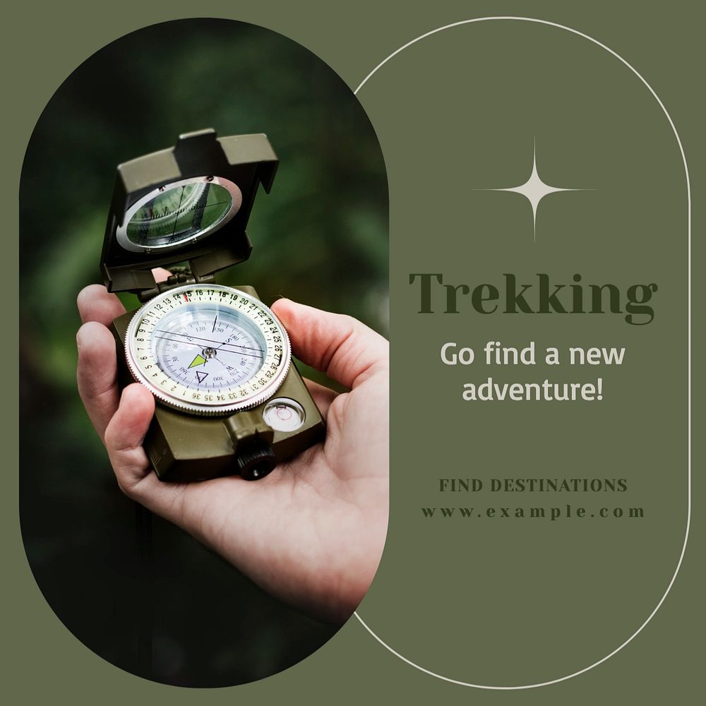 Trekking Instagram post template, editable text