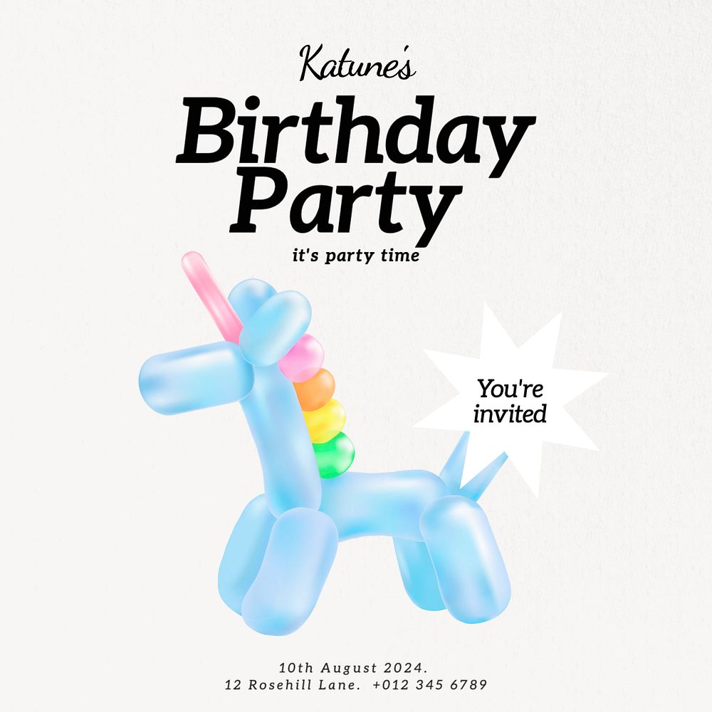 Birthday party Instagram post template, editable text