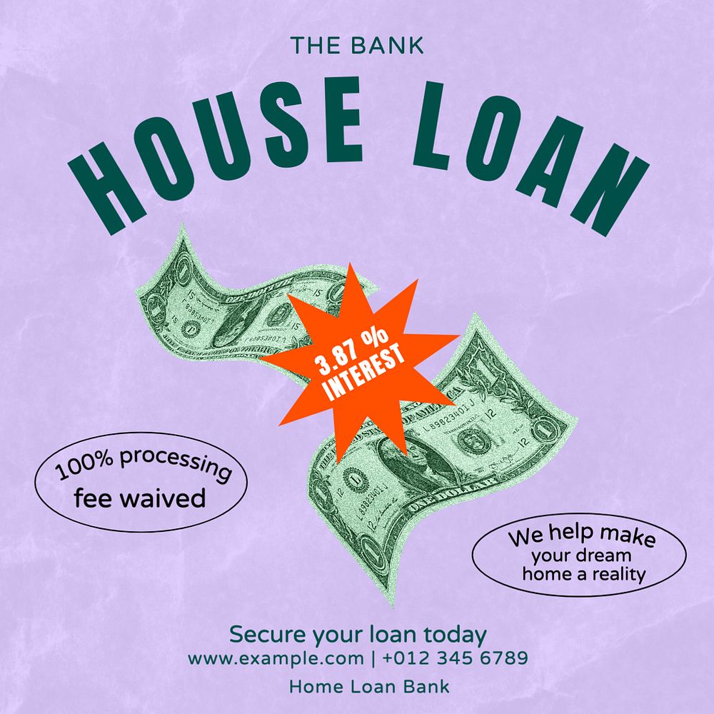 House loan Instagram post template, editable text