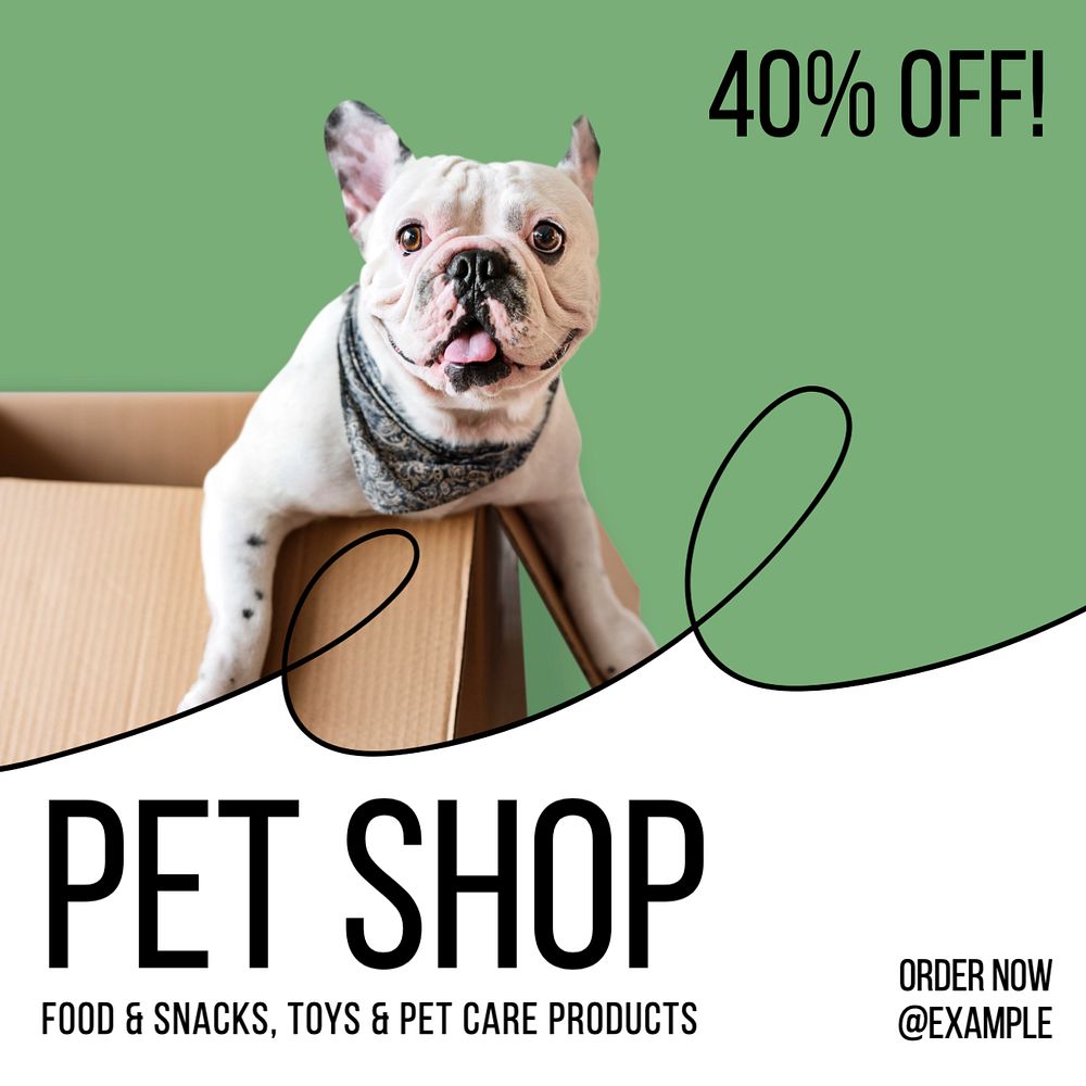 Pet shop Instagram post template, editable text