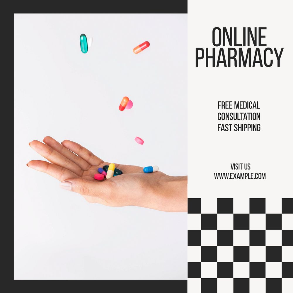 Online pharmacy Instagram post template, editable text