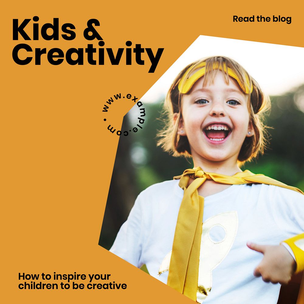 Kids & creativity Instagram post template, editable text