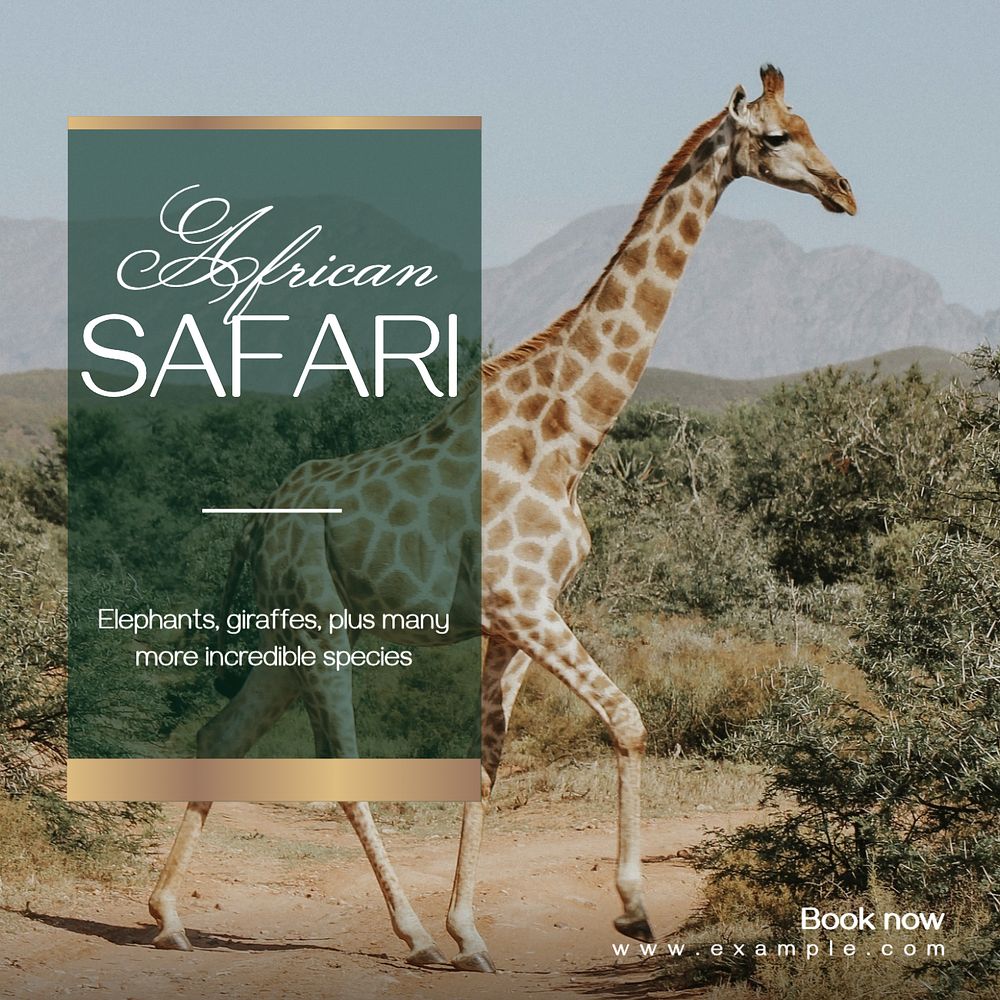 African safari Instagram post template, editable text