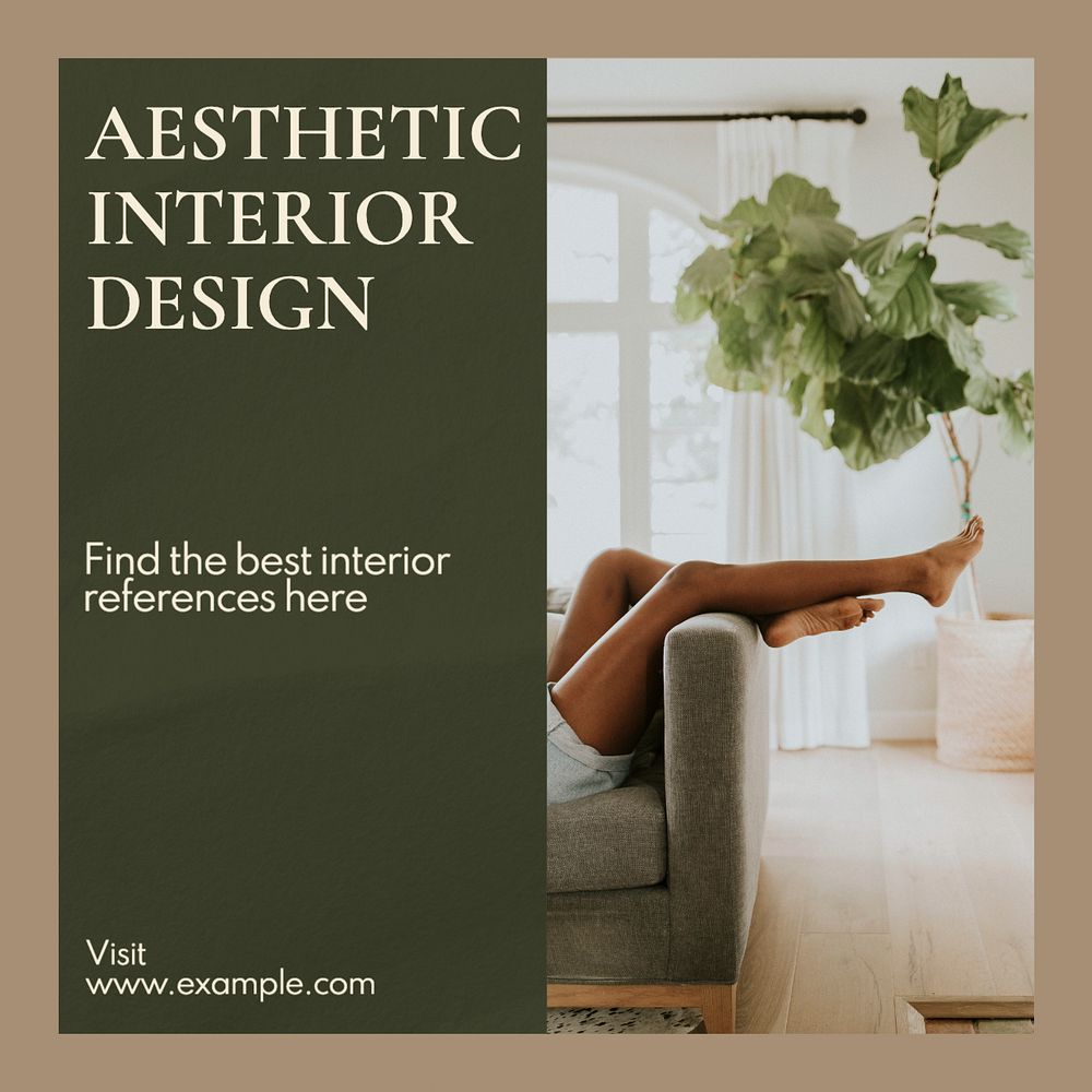 Aesthetic interior design Instagram post template, editable text