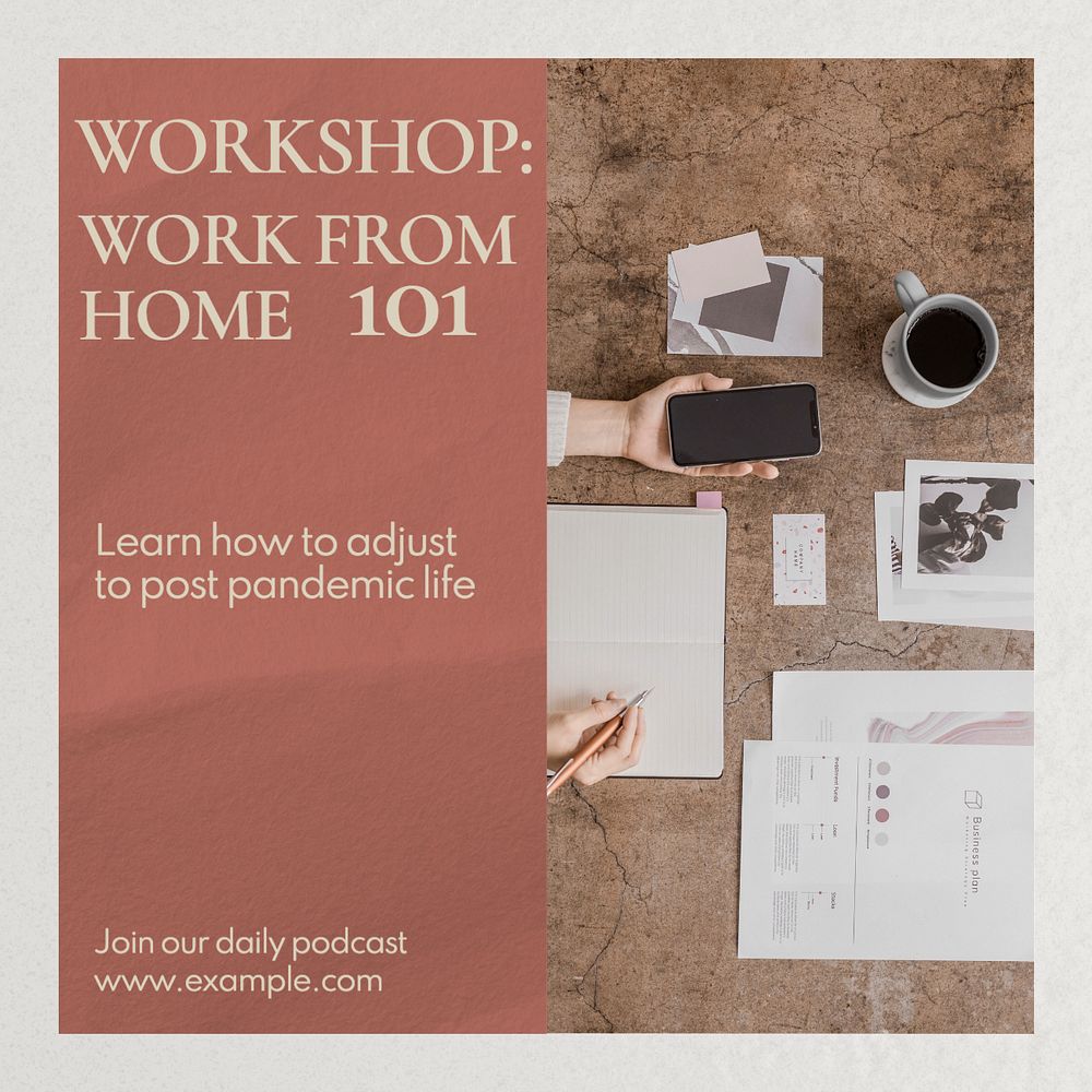 Work from home Instagram post template, editable text