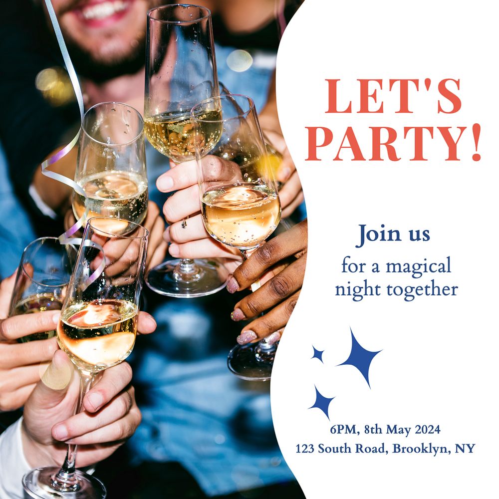 Let's party Instagram post template, editable text