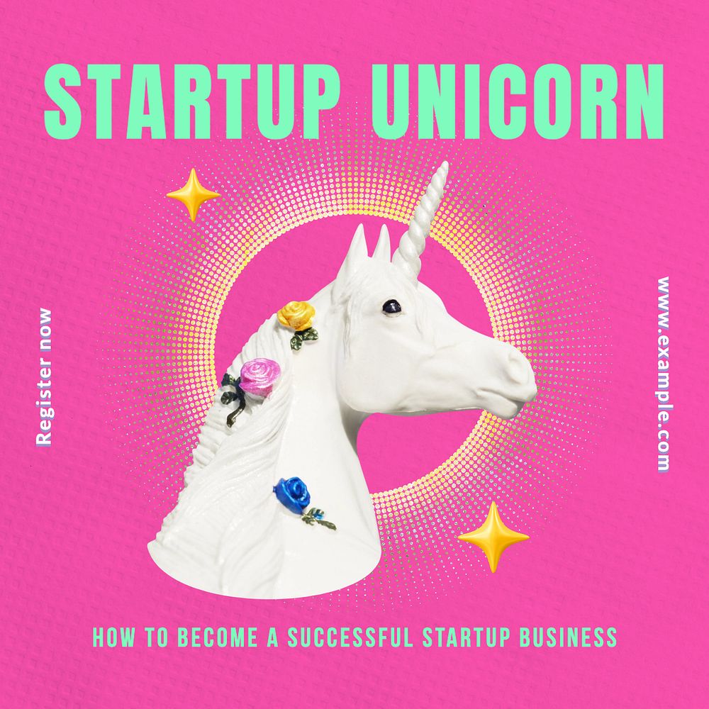 Startup unicorn Instagram post template, editable text