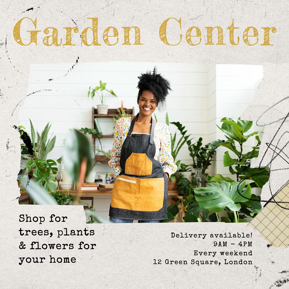 Garden center Instagram post template, editable text