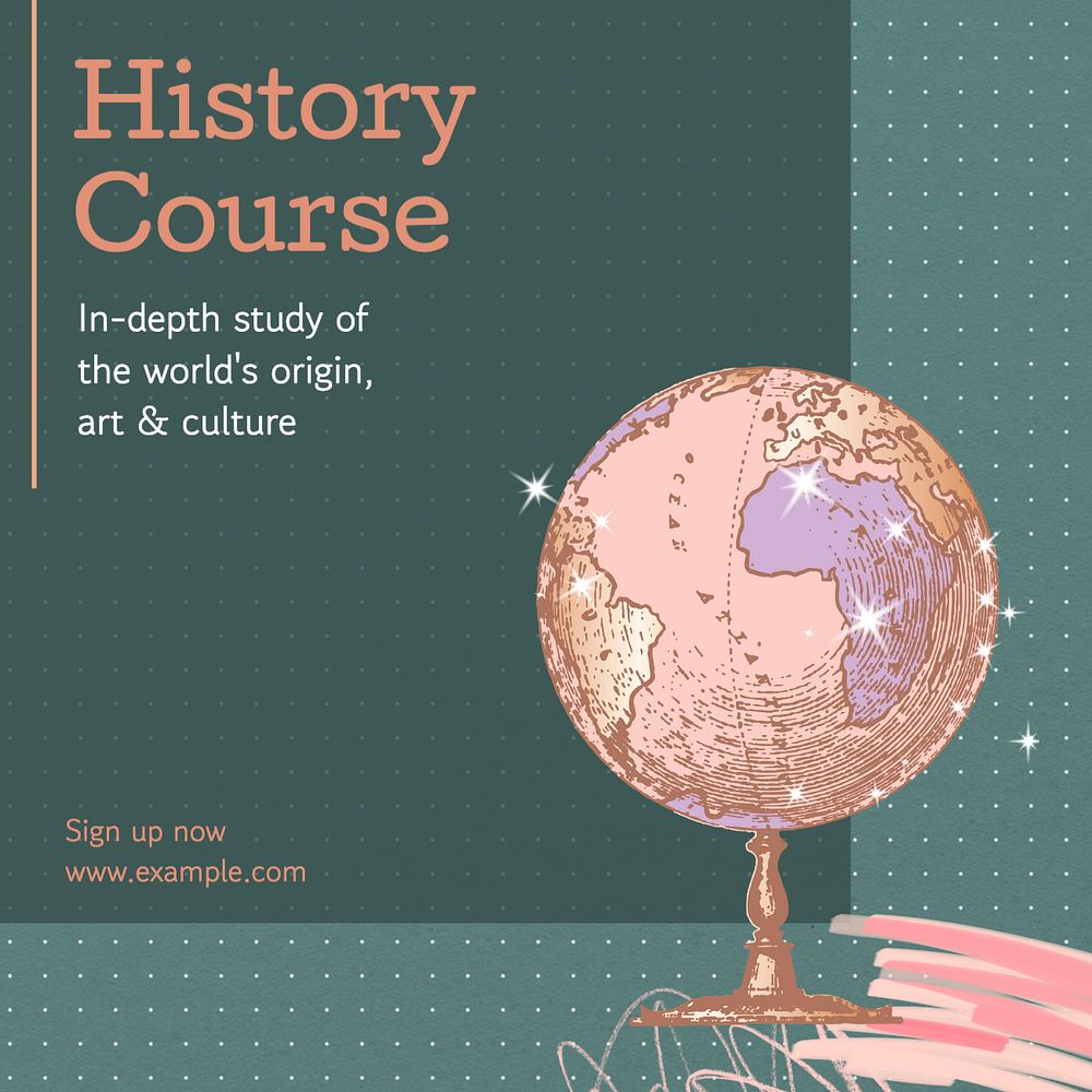 History course Instagram post template, editable text