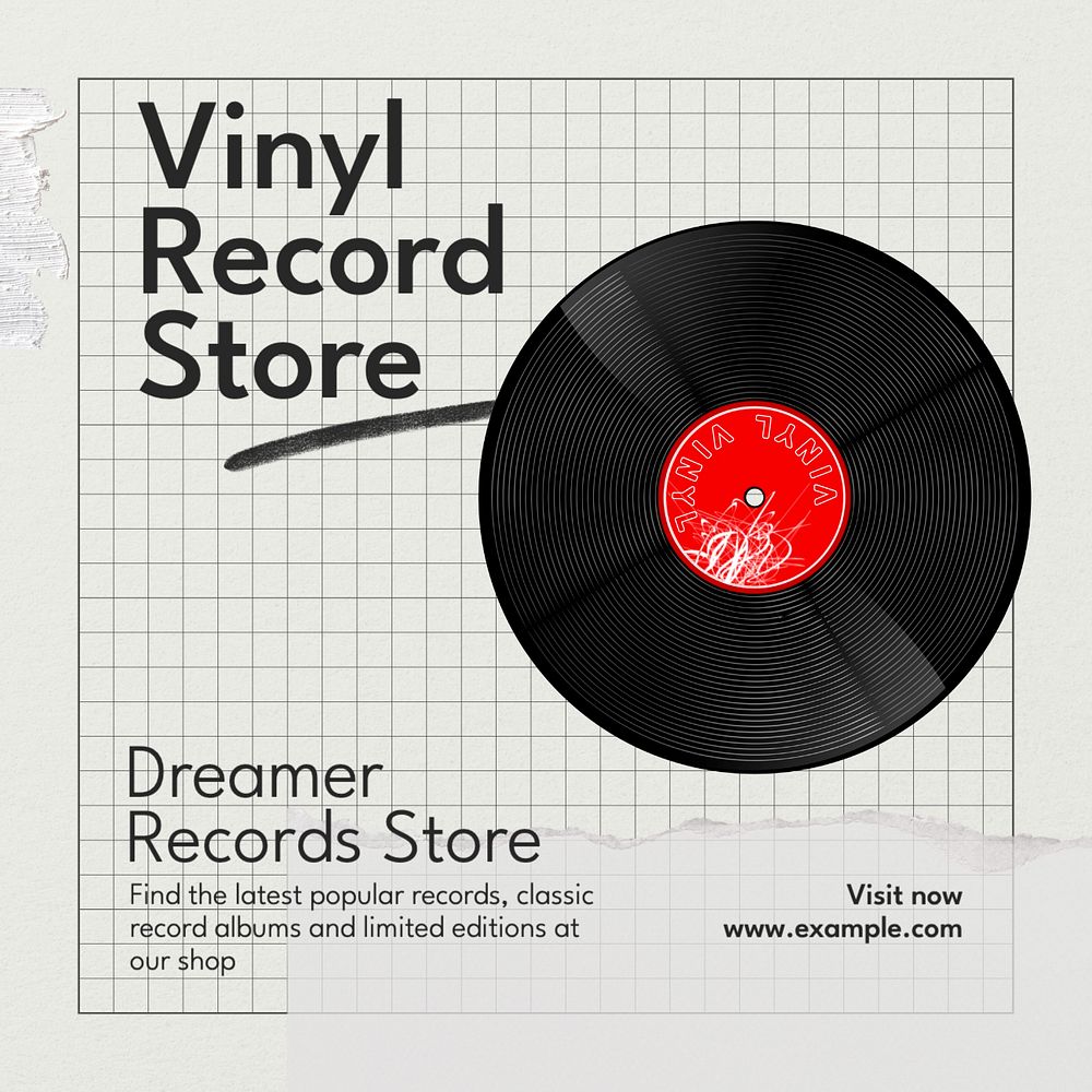 Vinyl record store Instagram post template, editable text