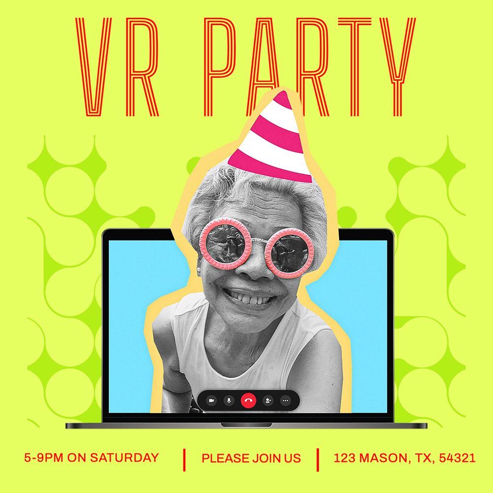 VR party Instagram post template, editable text